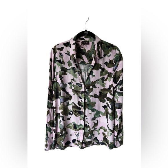 Crosby Women’s Pink Green Rayon Long Sleeve Collared Shirt V Neck Button Down - Picture 3 of 13